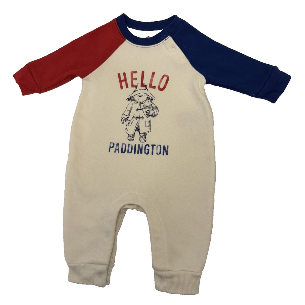 Baby Gap Paddington Bear Romper Long Sleeve 0-3 Months Snaps Red Blue & Ivory